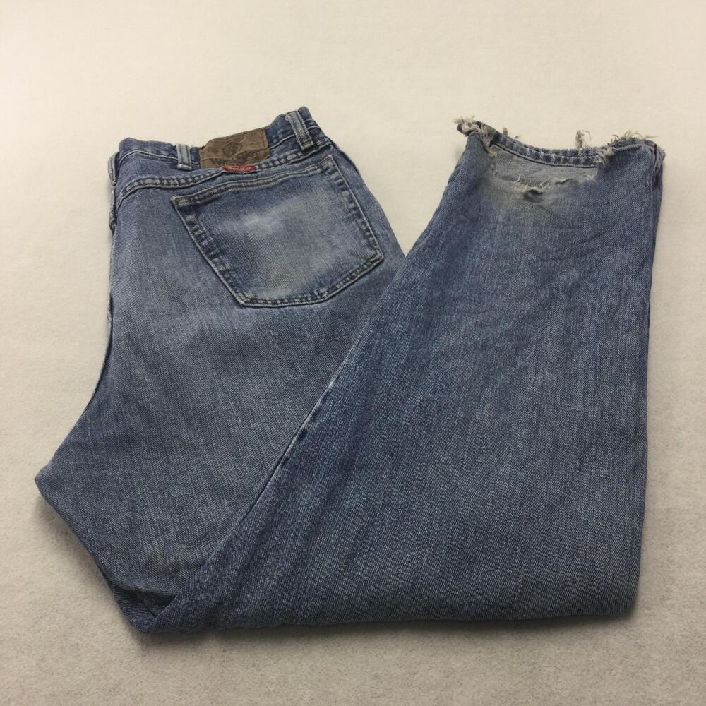Wrangler Jeans Mens 38x30 Blue Medium Wash Relaxed Straight Denim Distressed